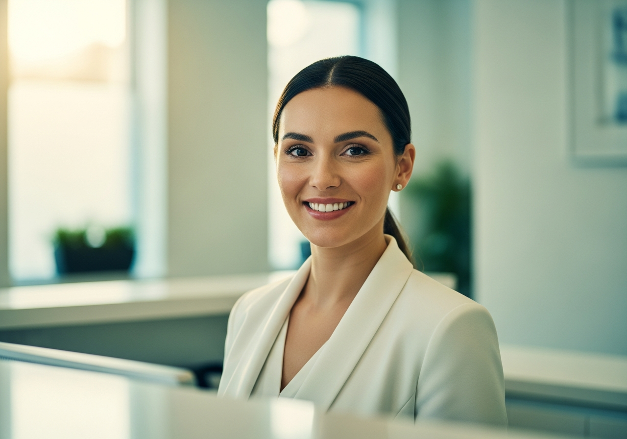 Professional dental receptionist smiling